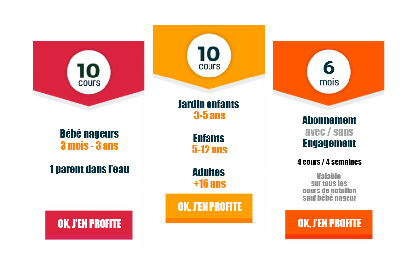 les pack et abonnement de cours sont plus économique pour apprendre à nager sans se ruiner